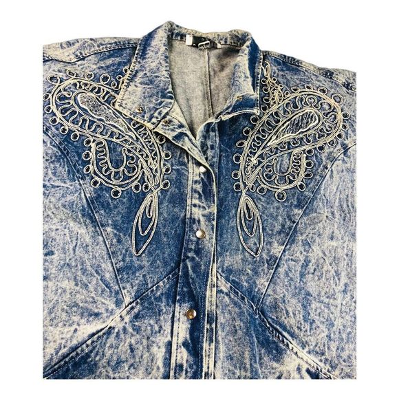 Vintage Tina Woo Acid Wash Oversized Jacket Size S Blue 80s USA Made - Picture 2 of 8